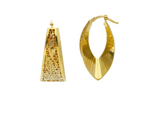 Charger l'image dans la galerie, 18K YELLOW GOLD HOOPS 34x12mm EARRINGS FINELY WORKED STRIPED & FLOWERS, OVALS 3D.