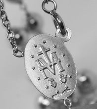 Load image into Gallery viewer, 18k white gold 27.5" big rosary 6mm, miraculous medal saint Benedict Jesus cross.
