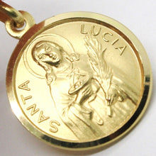 Load image into Gallery viewer, 18k yellow gold Holy St Saint Santa Lucia Lucy round medal pendant, 17 mm.