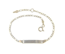 Load image into Gallery viewer, 18k white gold boy girl baby bracelet engraving plate figaro 3+1 chain 5.5-6.3&quot;.

