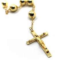 Load image into Gallery viewer, 18k yellow gold 27.5" Rosary necklace 6mm sphere miraculous medal Jesus Cross.