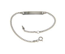 Load image into Gallery viewer, 18k white gold boy girl baby bracelet engraving plate cuban curb chain 5.5-6.3&quot;.
