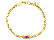 Cargar imagen en el visor de la galería, 18K YELLOW GOLD BRACELET, GOURMETTE CUBAN CURB LINK 3.2mm, SQUARE RED ZIRCONIA.