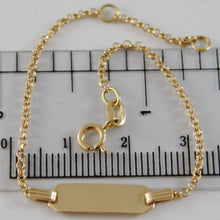 Charger l'image dans la galerie, 18k yellow gold kids bracelet 5.90 engraving plate, mini rolo link made in Italy.