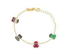 Load image into Gallery viewer, 18k yellow gold kid child boy baby enamel bracelet, four characters rolo chain.
