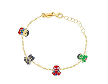 Load image into Gallery viewer, 18k yellow gold kid child boy baby enamel bracelet, four characters rolo chain.