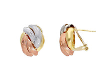 Load image into Gallery viewer, 18K YELLOW WHITE ROSE GOLD PENDANT 13mm EARRINGS ALTERNATE WORKED SATIN KNOT.