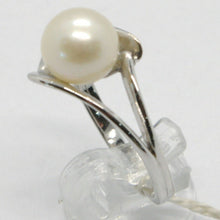 Load image into Gallery viewer, solid 18k white gold band pearl ring ondulate wave, eye, solitaire made in Italy.