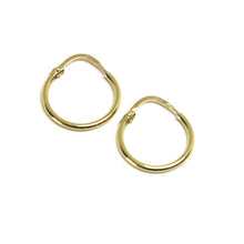 Load image into Gallery viewer, 18K YELLOW GOLD ROUND CIRCLE HOOP SMALL EARRINGS DIAMETER 13mm x 1.2mm, ITALY.
