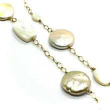 Load image into Gallery viewer, 18k yellow gold necklace with mother of pearl and pearl disc, rhombus chain.