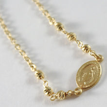 Cargar imagen en el visor de la galería, 18k yellow gold bracelet with miraculous medal, balls, made in Italy, 5.9 inches.