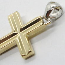 Load image into Gallery viewer, 18K YELLOW WHITE GOLD JESUS CROSS PENDANT SQUARED 1.6 INCHES, 4.1 CM, ITALY MADE.