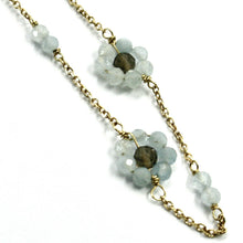 Cargar imagen en el visor de la galería, 18k yellow gold anklet 9.8" 25cm faceted smoky quartz aquamarine flower 8mm.