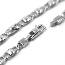 Cargar imagen en el visor de la galería, 18k white gold chain necklace flat mariner oval alternate rounded links 24" 60cm.