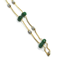 Load image into Gallery viewer, 18k yellow gold necklace, 4mm green emerald & 3mm faceted white balls, 18".