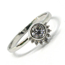 Load image into Gallery viewer, SOLID 18K WHITE GOLD RING, SUN, CROWN, EYE, CUBIC ZIRCONIA, MADE IN ITALY.