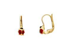 Load image into Gallery viewer, 18k yellow gold small puffed 5mm ladybug pendant earrings, leverback closure.