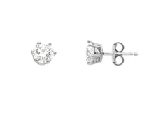 Cargar imagen en el visor de la galería, 18K WHITE GOLD STUD EARRINGS WHITE 6mm CUBIC ZIRCONIA, 6 PRONG, SOLITAIRE.