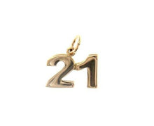 Cargar imagen en el visor de la galería, 18k rose gold number 21 twenty one small pendant charm, 0.4", 10mm.