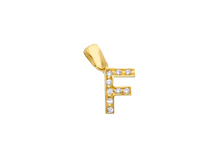 Load image into Gallery viewer, 18K YELLOW GOLD SMALL 10mm 0.4" PENDANT CHARM INITIAL LETTER F & CUBIC ZIRCONIA.