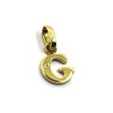 Load image into Gallery viewer, 18k yellow gold pendant charm small initial letter G, 10mm, 0.4", with diamond.
