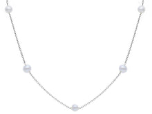 Charger l'image dans la galerie, 18k white gold necklace, cable oval chain alternate white small pearls 4-4.5mm.