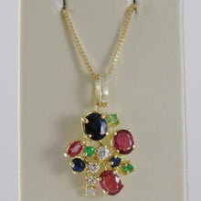 Load image into Gallery viewer, 18k yellow gold flower necklace diamond sapphire ruby emerald made in Italy.