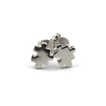 Load image into Gallery viewer, SOLID 18K WHITE GOLD EARRINGS, SMALL 7x9mm PUZZLE PIECES, FLAT, MADE IN ITALY.