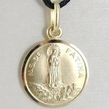 Load image into Gallery viewer, 18k yellow gold our Senora Lady of Fatima, Virgin Mary round medal pendant, 17 mm.