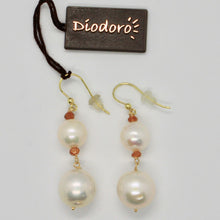 Load image into Gallery viewer, SOLID 18K YELLOW GOLD EARRINGS WITH WHITE FW PEARL AND CITRINE MADE IN ITALY.