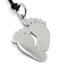 Load image into Gallery viewer, SOLID 18K WHITE GOLD 19mm 0.75" FOOTPRINT PENDANT, FOOTS BIRTH CHARM ITALY MADE.