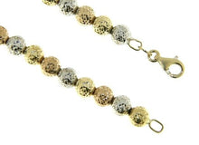 Load image into Gallery viewer, 18K YELLOW WHITE ROSE GOLD BRACELET 19cm WORKED SPHERES BIG 5mm DIAMOND CUT BALL.