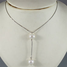 Load image into Gallery viewer, 18k white gold lariat necklace venetian chain fw round white 8mm pearl pendant.