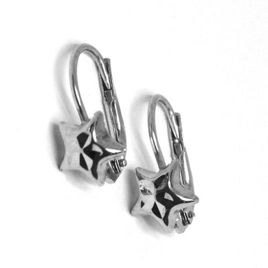 18k white gold kids earrings, hammered star, leverback closure, Italy made.