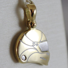 Load image into Gallery viewer, SOLID 18K WHITE & YELLOW MOTOR RACING HELMET, SATIN PENDANT CHARM MADE IN ITALY.