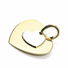 Load image into Gallery viewer, 18K YELLOW WHITE GOLD PENDANT DOUBLE FLAT HEART, LENGTH 12mm, 0.47 inches.
