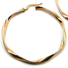 Cargar imagen en el visor de la galería, 18k rose gold circle hoops pendant earrings, 4.7 cm x 3.5 mm worked & twisted.