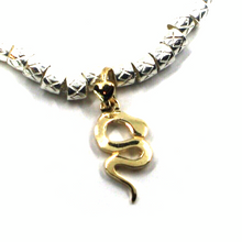 Load image into Gallery viewer, 925 STERLING SILVER CUBES TUBE BRACELET, 9K YELLOW GOLD SMALL 15mm SNAKE PENDANT.