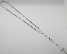 Cargar imagen en el visor de la galería, 18k white gold big rosary necklace miraculous Mary medal & Jesus cross, 23 inch..