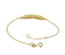 Load image into Gallery viewer, 18k yellow gold boy girl baby bracelet engraving plate mariner chain 5.1-5.9&quot;.
