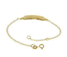 Load image into Gallery viewer, 18k yellow gold boy girl baby bracelet engraving plate mariner chain 5.1-5.9".
