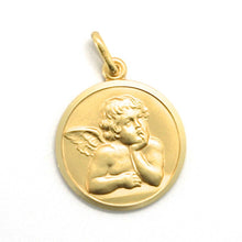 Load image into Gallery viewer, solid 18k yellow gold Guardian Angel 17mm medal, pendant, very detailed.