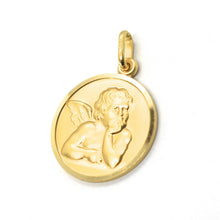 Load image into Gallery viewer, solid 18k yellow gold Guardian Angel 15mm medal, pendant, very detailed.