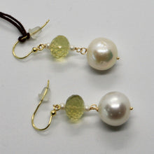 Load image into Gallery viewer, SOLID 18K YELLOW GOLD EARRINGS WITH WHITE PEARL AND LEMON QUARTZ MADE IN ITALY.