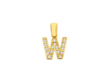 Load image into Gallery viewer, 18K YELLOW GOLD SMALL 10mm 0.4" PENDANT CHARM INITIAL LETTER W, CUBIC ZIRCONIA.