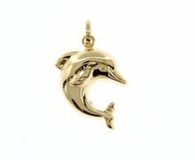Load image into Gallery viewer, 18K YELLOW GOLD ROUNDED LUCKY DOLPHIN PENDANT CHARM 26 MM SMOOTH MADE IN ITALY.