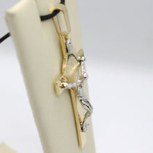 Load image into Gallery viewer, 18k yellow white gold big Cross with Jesus & Saint Benedict medal.