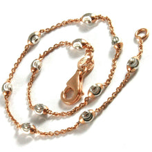 Charger l'image dans la galerie, 18k rose & white gold rolo alternate bracelet 3mm worked faceted oval balls 7.1".