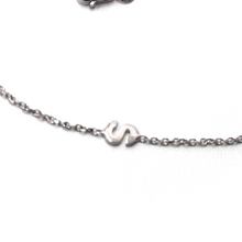 Load image into Gallery viewer, 18k white gold rolo thin bracelet with central small 5mm letter initial S.