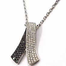 Charger l'image dans la galerie, 18k white gold necklace hug bow pendant white black diamonds, diamond cut chain.